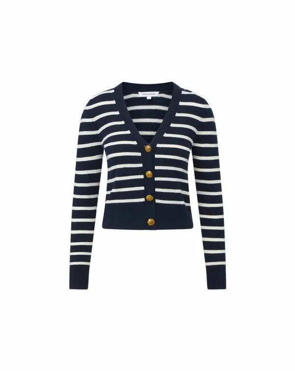 Solene Striped Cashmere Cardigan Navyandivory Women Veronica Beard Sweaters Solene Striped Cashmere Cardigan Navyandivory Women Veronica Beard Sweaters