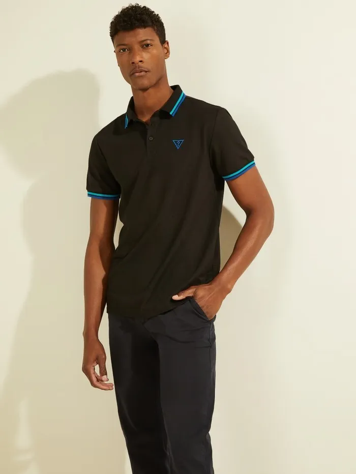 Sports Pique Logo Polo Black Shirts GUESS Men