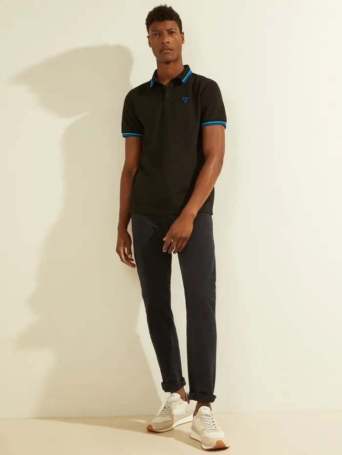 Sports Pique Logo Polo Black Shirts GUESS Men Sports Pique Logo Polo Black Shirts GUESS Men