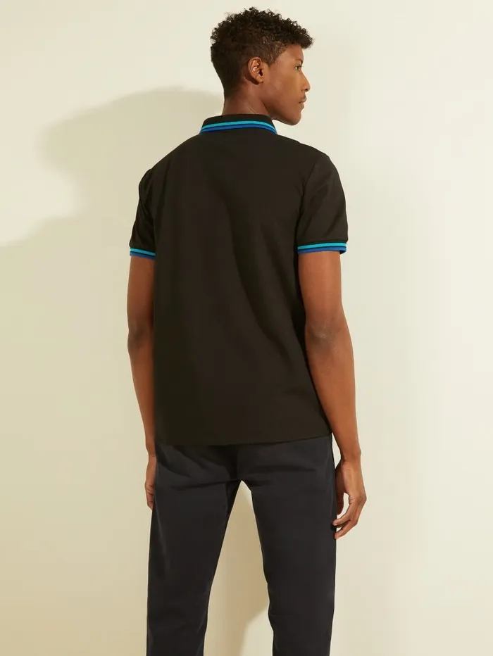 Sports Pique Logo Polo Black Shirts GUESS Men Sports Pique Logo Polo Black Shirts GUESS Men