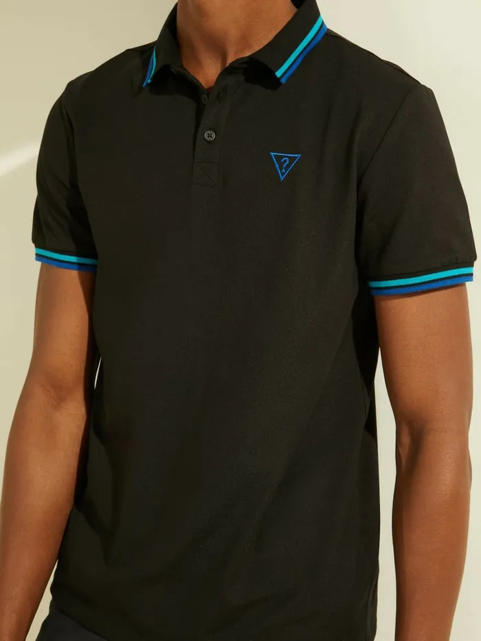 Sports Pique Logo Polo Black Shirts GUESS Men Sports Pique Logo Polo Black Shirts GUESS Men