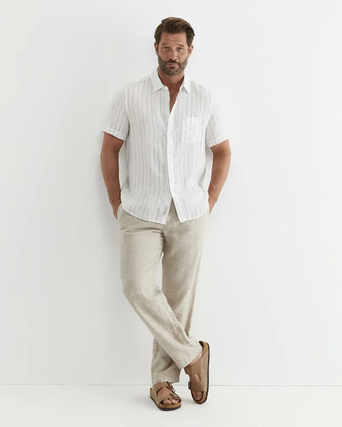 Sportscraft Alan Short Sleeve Linen Shirt Whitemulti Men Shirts