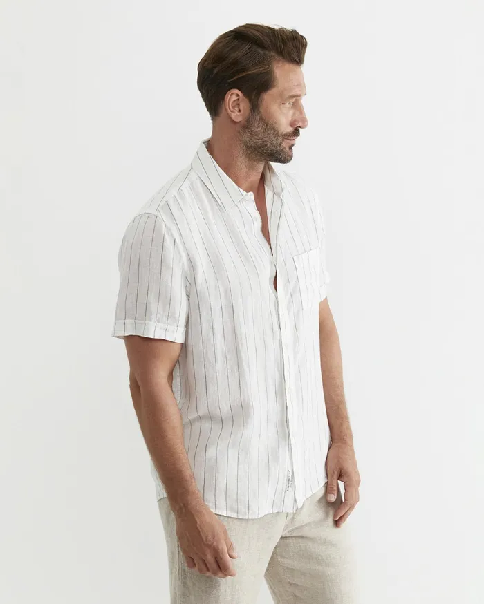 Sportscraft Alan Short Sleeve Linen Shirt Whitemulti Men Shirts