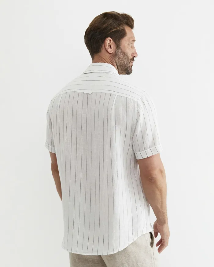 Sportscraft Alan Short Sleeve Linen Shirt Whitemulti Men Shirts