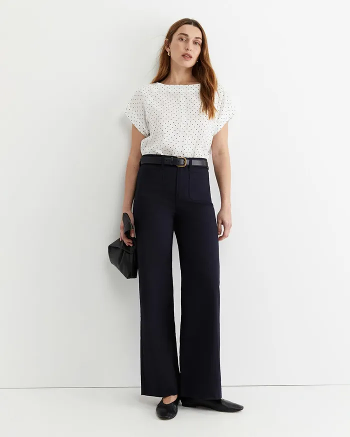 Sportscraft Allegra Spot Linen Top Whitenavy Women Tops and Tees