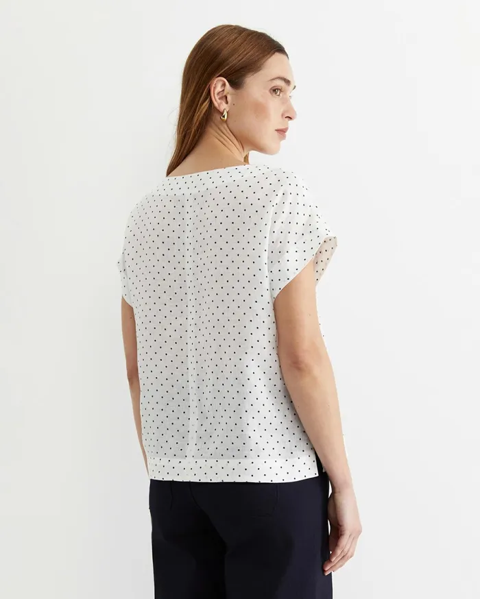 Sportscraft Allegra Spot Linen Top Whitenavy Women Tops and Tees