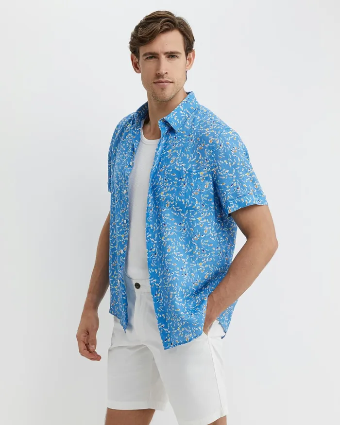 Sportscraft Bay Short Sleeve Liberty Shirt Blue Multi Men Shirts