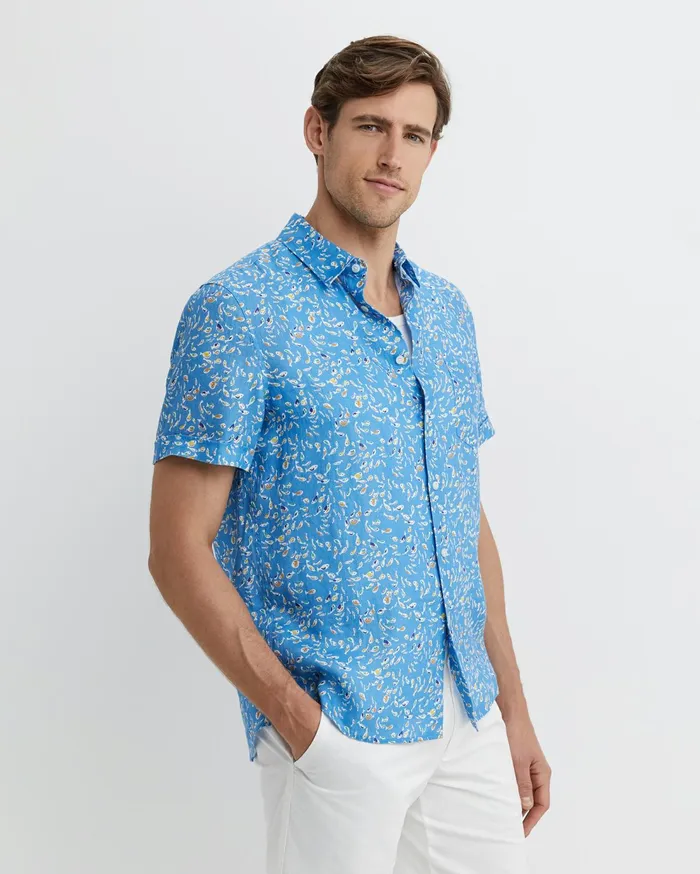 Sportscraft Bay Short Sleeve Liberty Shirt Blue Multi Men Shirts