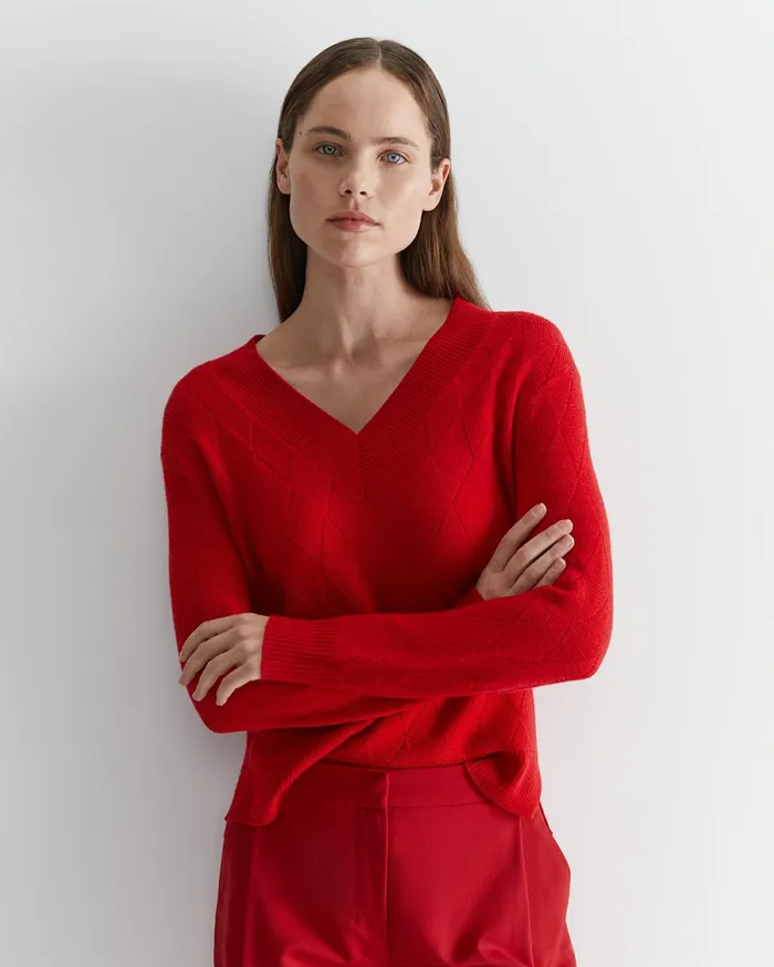 Sportscraft Cass Diamond Cable Sweater Red Women Knits and Cardigans