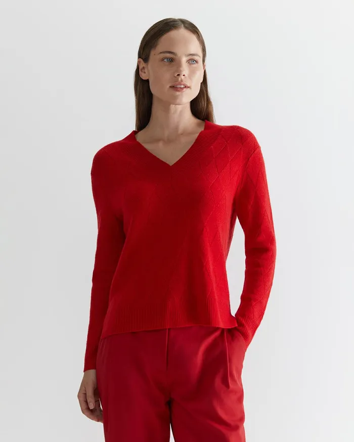 Sportscraft Cass Diamond Cable Sweater Red Women Knits and Cardigans