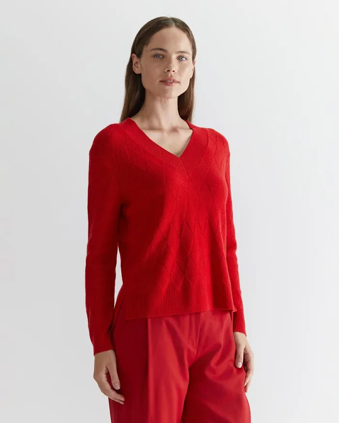 Sportscraft Cass Diamond Cable Sweater Red Women Knits and Cardigans