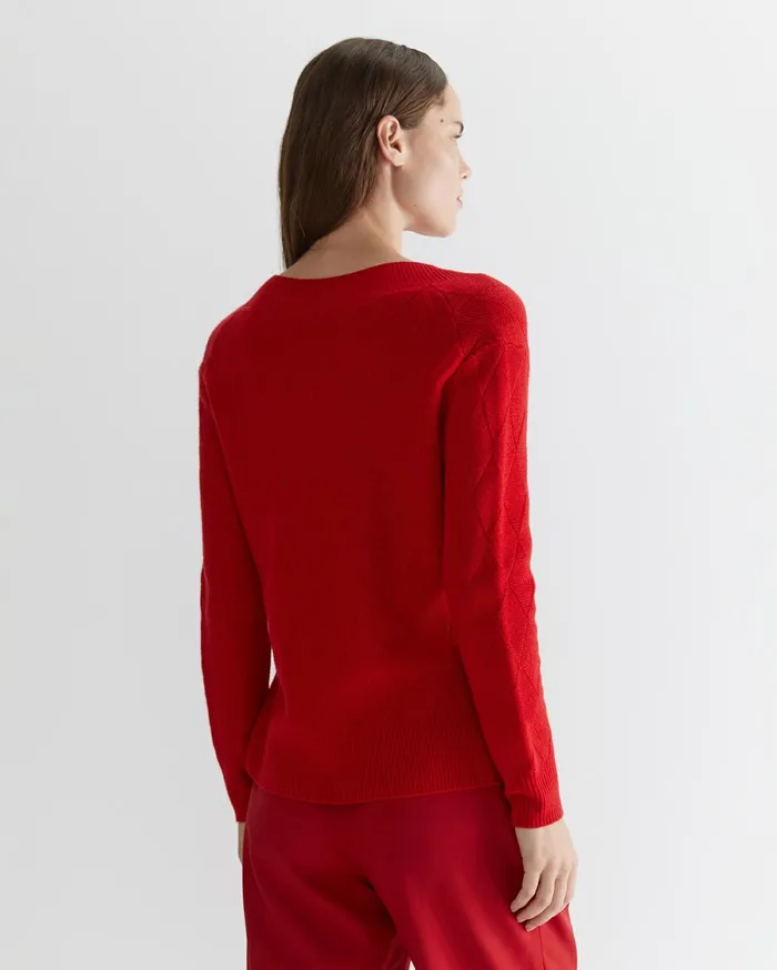 Sportscraft Cass Diamond Cable Sweater Red Women Knits and Cardigans