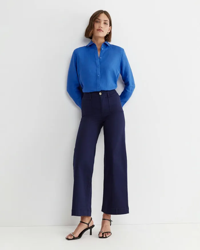 Sportscraft Dahlia Long Sleeve Linen Shirt Cerulean Women Shirts