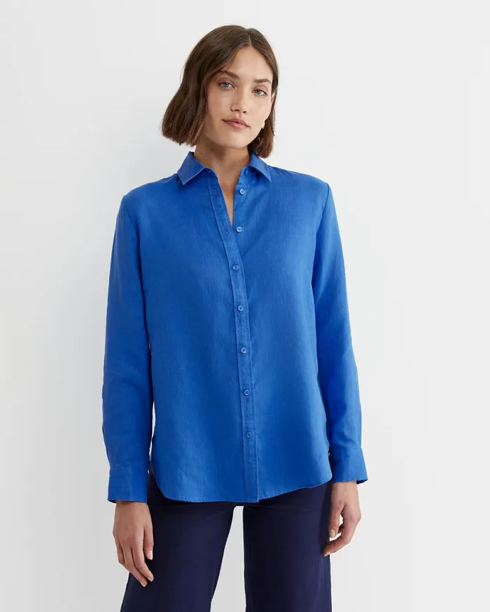 Sportscraft Dahlia Long Sleeve Linen Shirt Cerulean Women Shirts