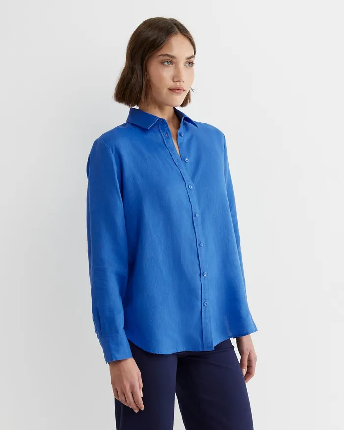 Sportscraft Dahlia Long Sleeve Linen Shirt Cerulean Women Shirts