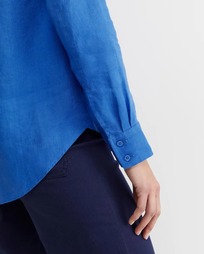 Sportscraft Dahlia Long Sleeve Linen Shirt Cerulean Women Shirts