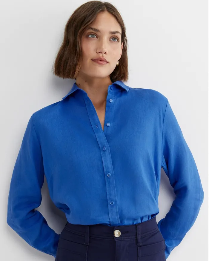 Sportscraft Dahlia Long Sleeve Linen Shirt Cerulean Women Shirts