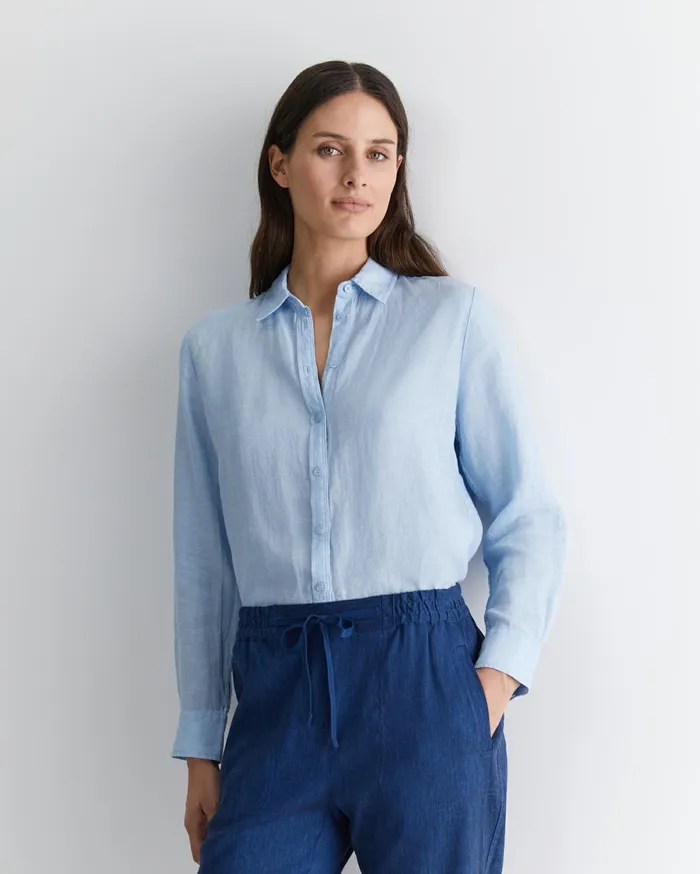 Sportscraft Dahlia Long Sleeve Linen Shirt Light Blue Women Shirts
