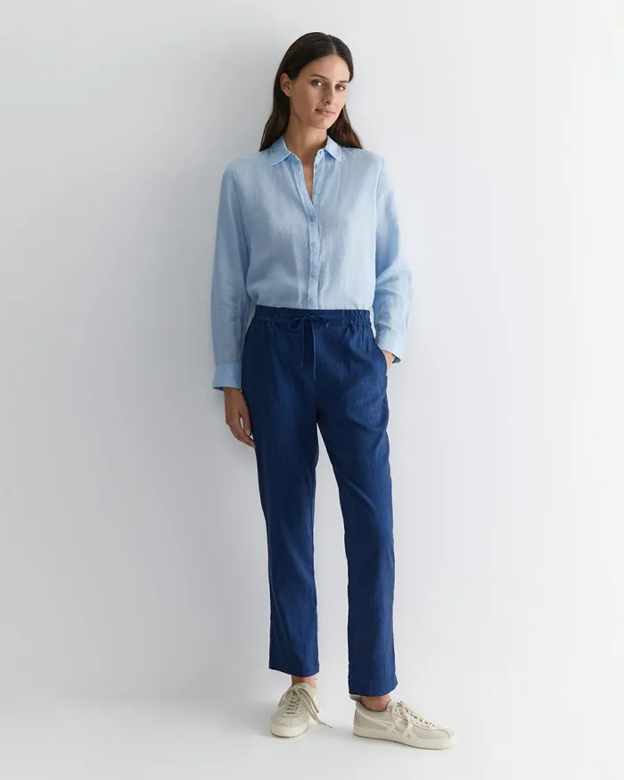 Sportscraft Dahlia Long Sleeve Linen Shirt Light Blue Women Shirts
