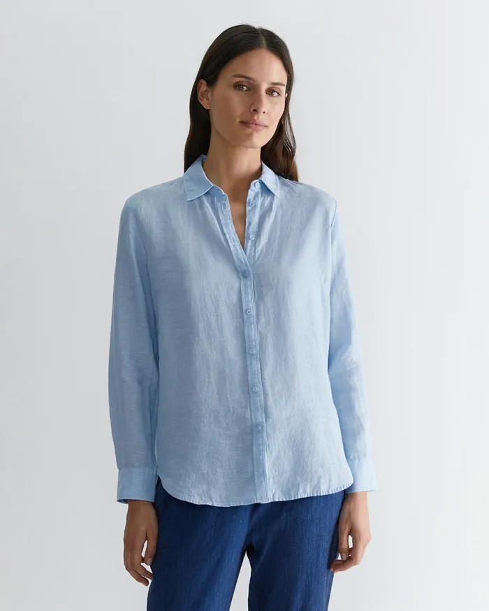 Sportscraft Dahlia Long Sleeve Linen Shirt Light Blue Women Shirts