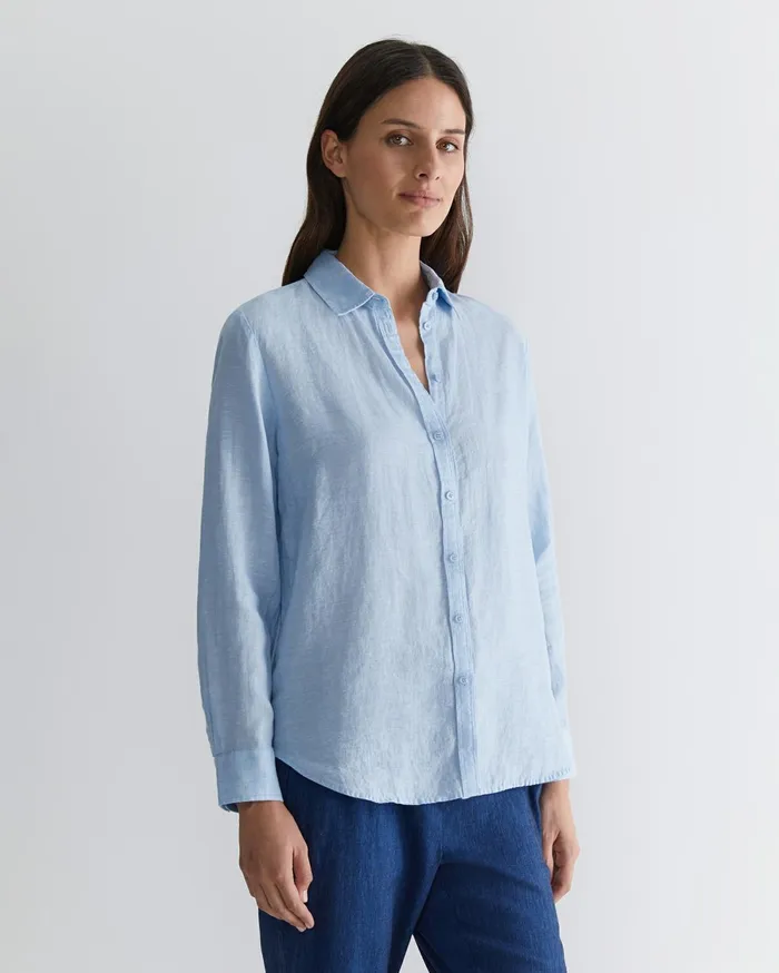 Sportscraft Dahlia Long Sleeve Linen Shirt Light Blue Women Shirts