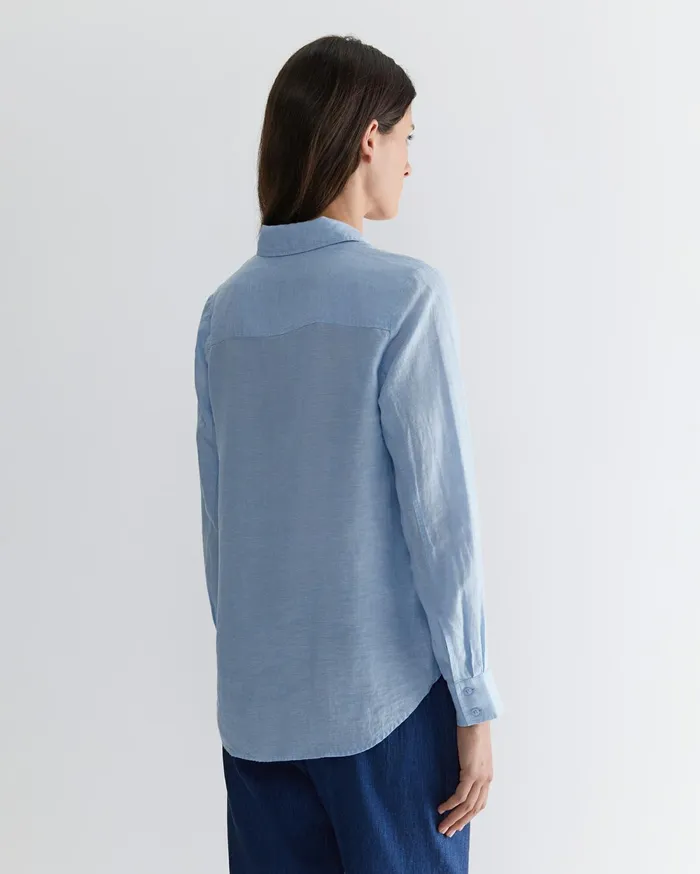 Sportscraft Dahlia Long Sleeve Linen Shirt Light Blue Women Shirts