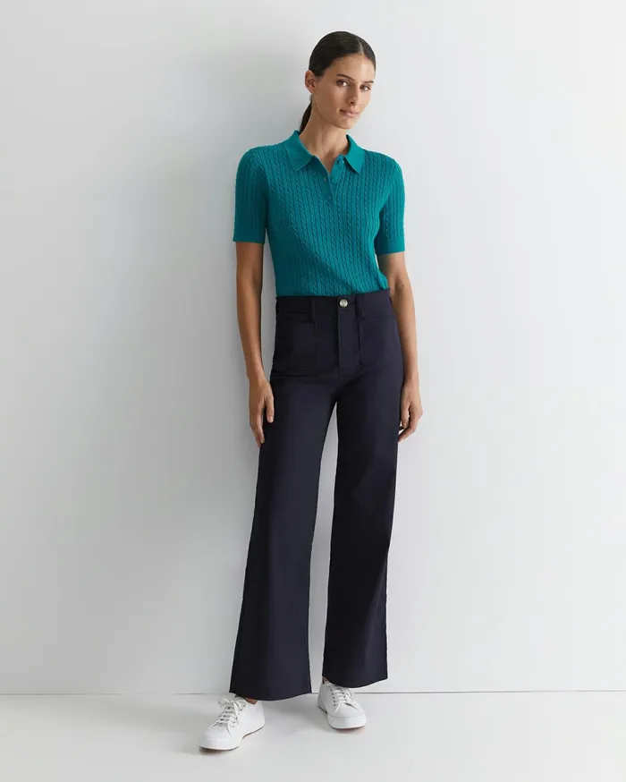 Sportscraft Elka Cable Polo Light Teal Women Tops and Tees