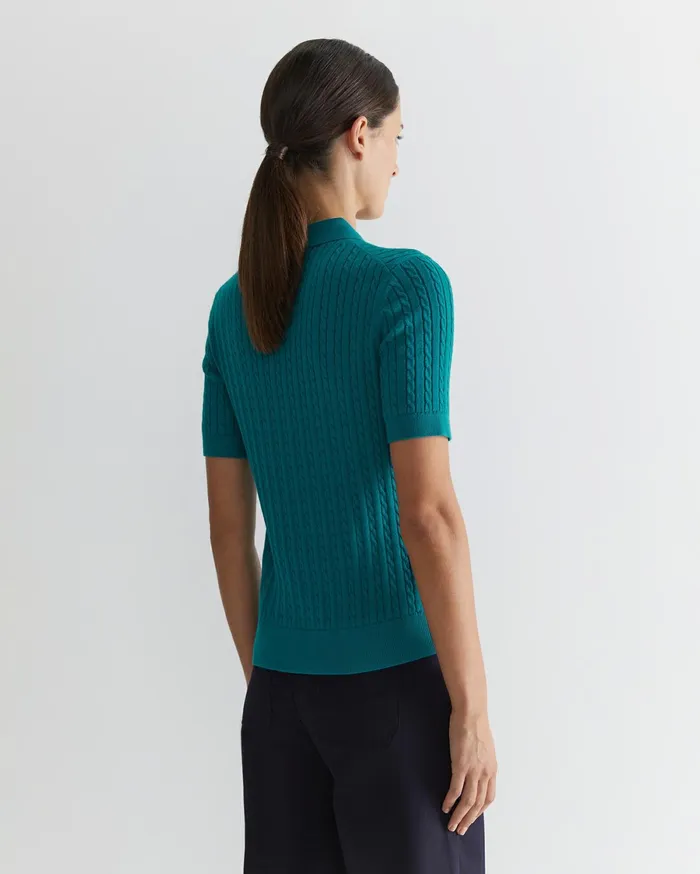 Sportscraft Elka Cable Polo Light Teal Women Tops and Tees