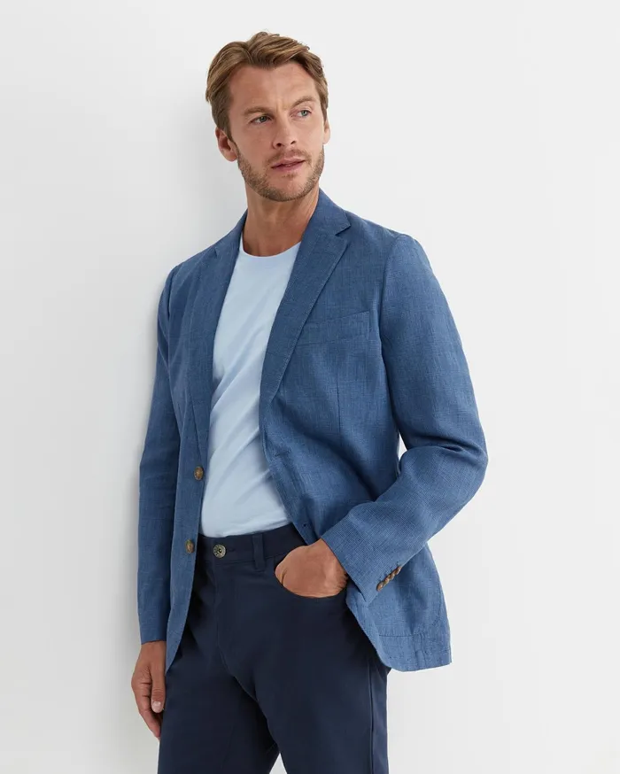 Sportscraft Farrer Linen Sports Jacket Mid Blue Men Jackets and Blazers