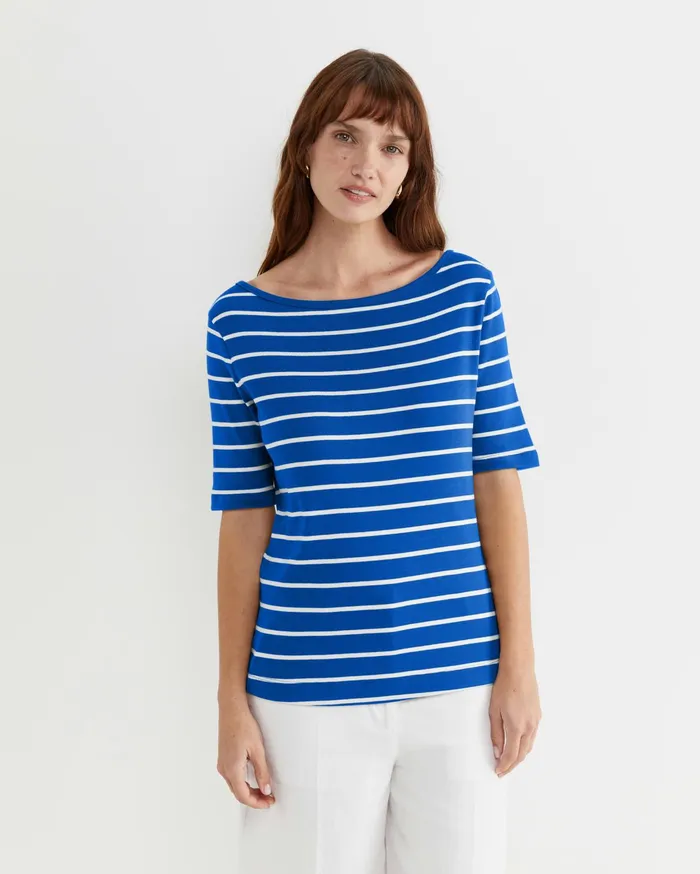 Sportscraft Heidi Boat Neck Half Sleeve Tee Bluewhite Women Tops and Tees