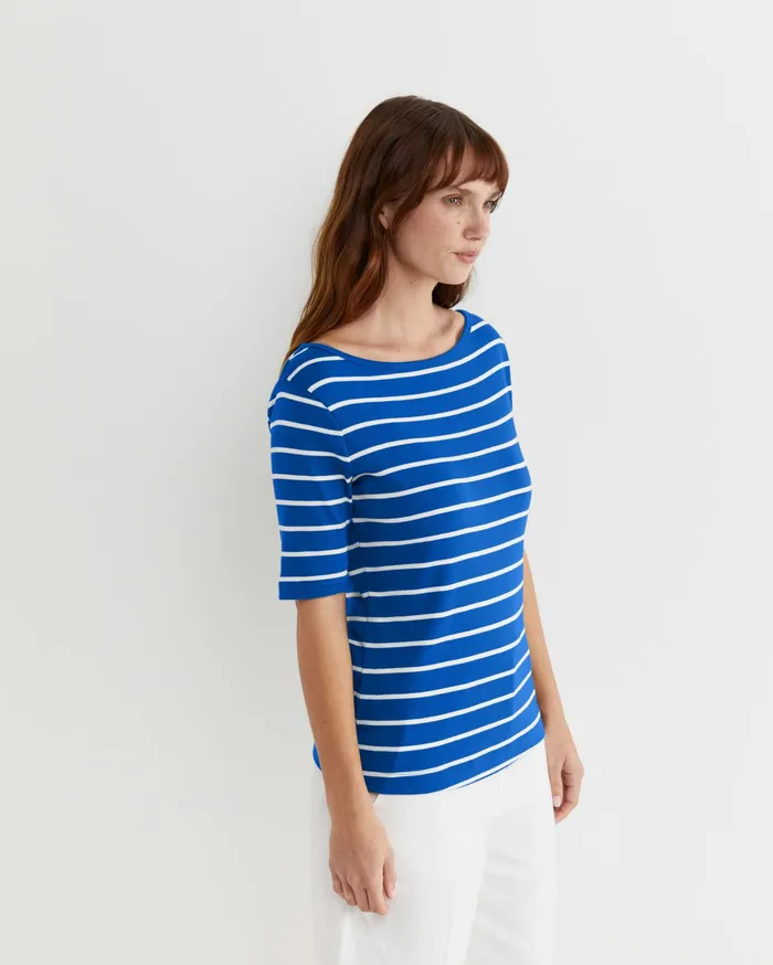 Sportscraft Heidi Boat Neck Half Sleeve Tee Bluewhite Women Tops and Tees