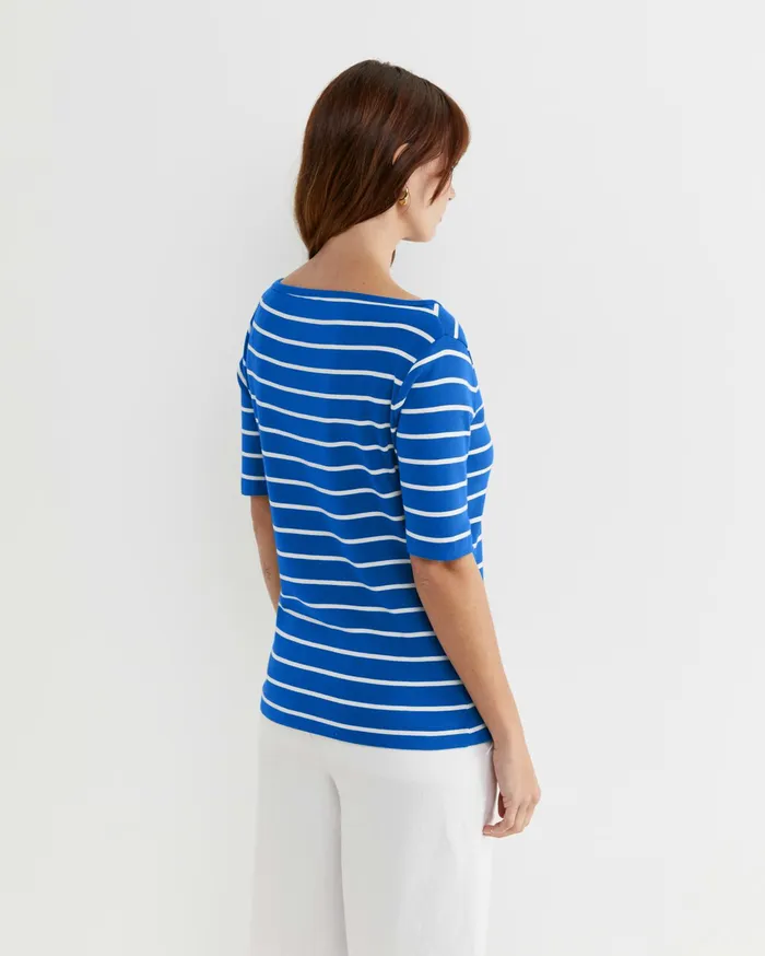 Sportscraft Heidi Boat Neck Half Sleeve Tee Bluewhite Women Tops and Tees