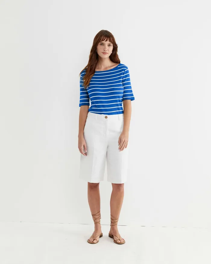 Sportscraft Heidi Boat Neck Half Sleeve Tee Bluewhite Women Tops and Tees