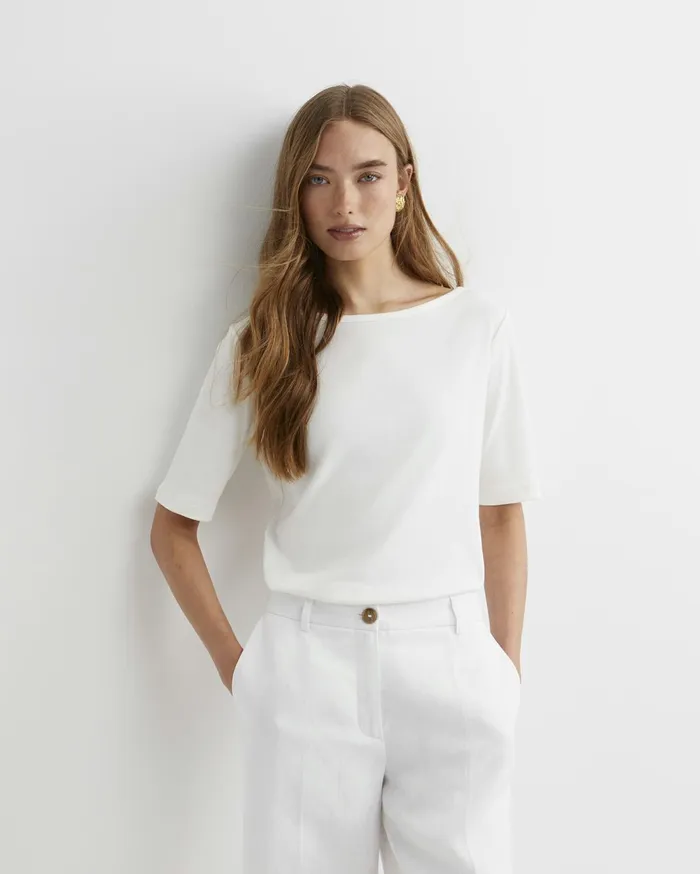 Sportscraft Heidi Boat Neck Half Sleeve Tee White Women Tops and Tees