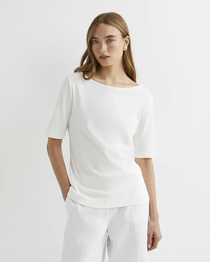 Sportscraft Heidi Boat Neck Half Sleeve Tee White Women Tops and Tees
