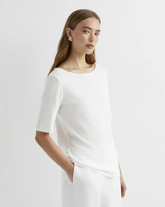 Sportscraft Heidi Boat Neck Half Sleeve Tee White Women Tops and Tees