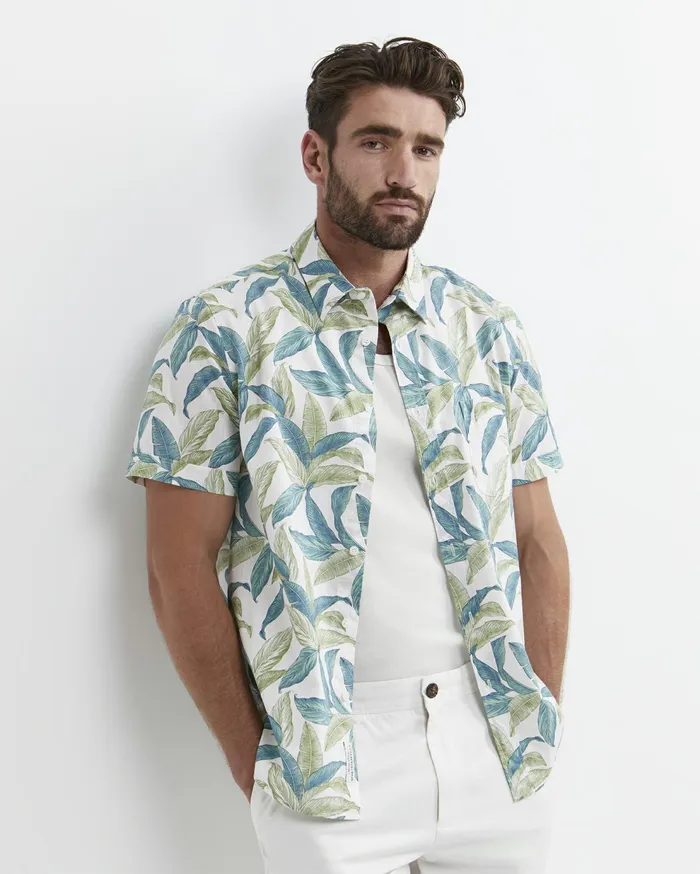 Sportscraft Howard Short Sleeve Cotton Shirt Whitemulti Men Shirts