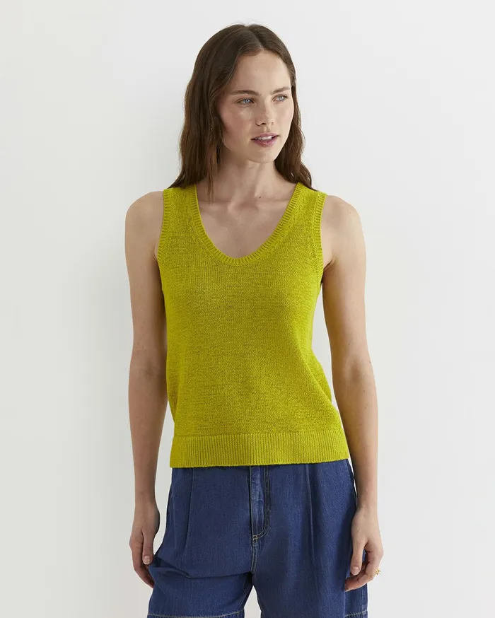 Sportscraft Josie Tape Yarn Singlet Celery Women Knits and Cardigans