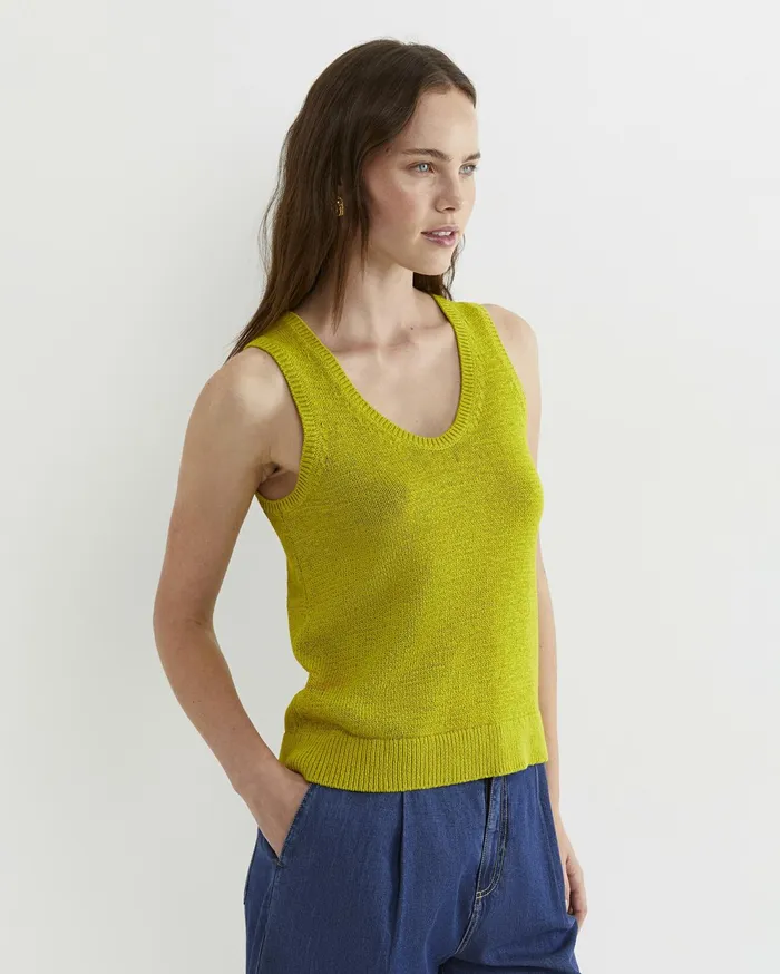 Sportscraft Josie Tape Yarn Singlet Celery Women Knits and Cardigans