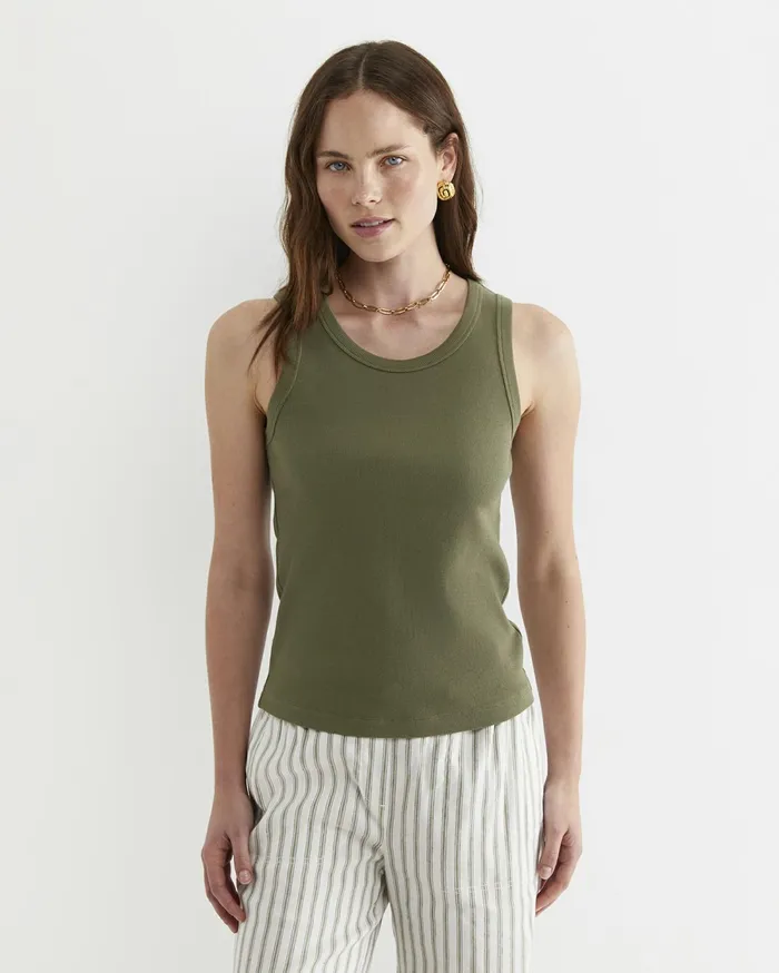 Sportscraft Julia Rib Tank Khaki Women Tops and Tees
