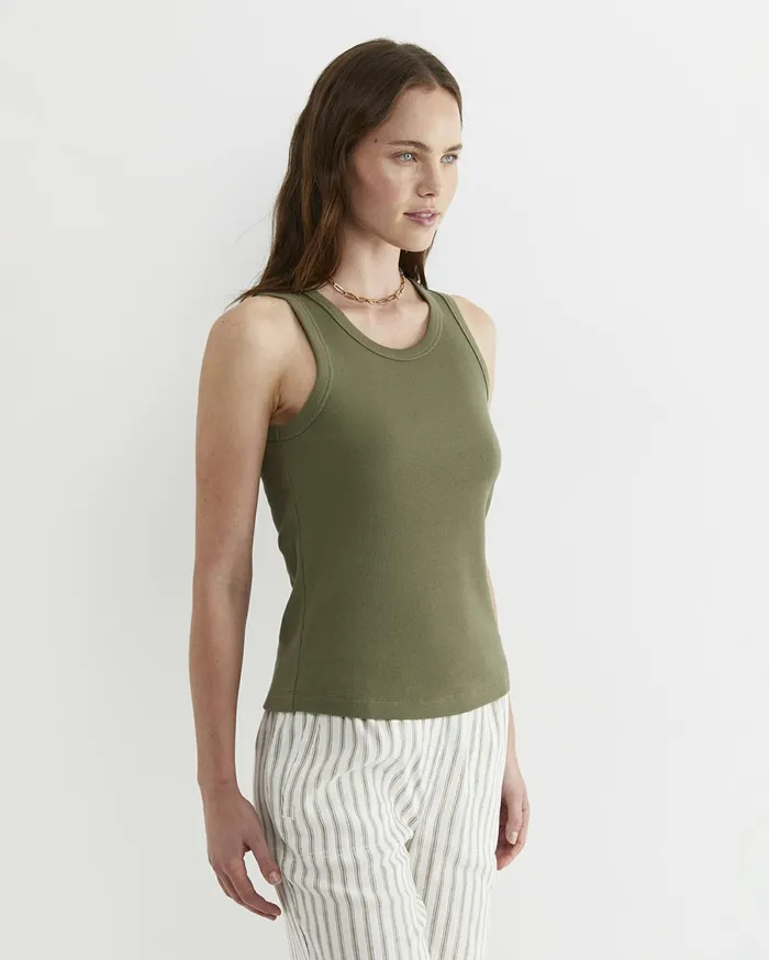 Sportscraft Julia Rib Tank Khaki Women Tops and Tees