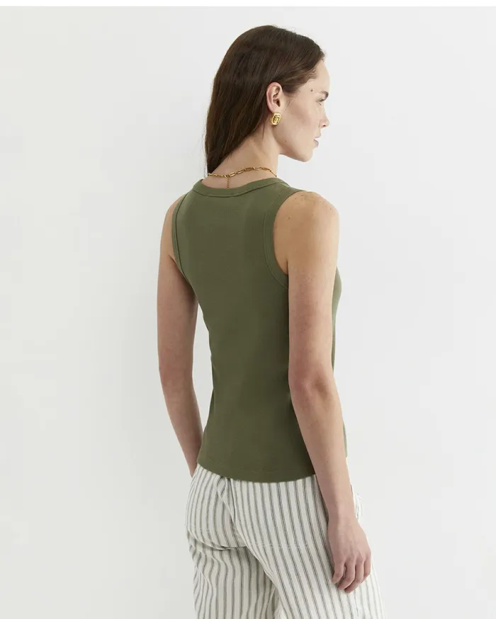 Sportscraft Julia Rib Tank Khaki Women Tops and Tees