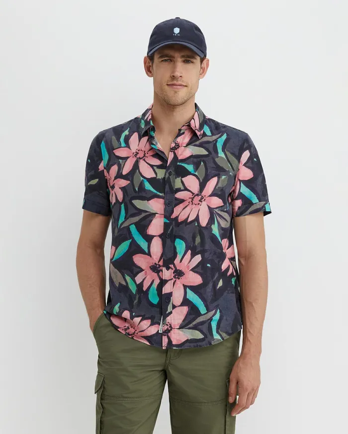 Sportscraft Lane Print Shirt Green Men Shirts