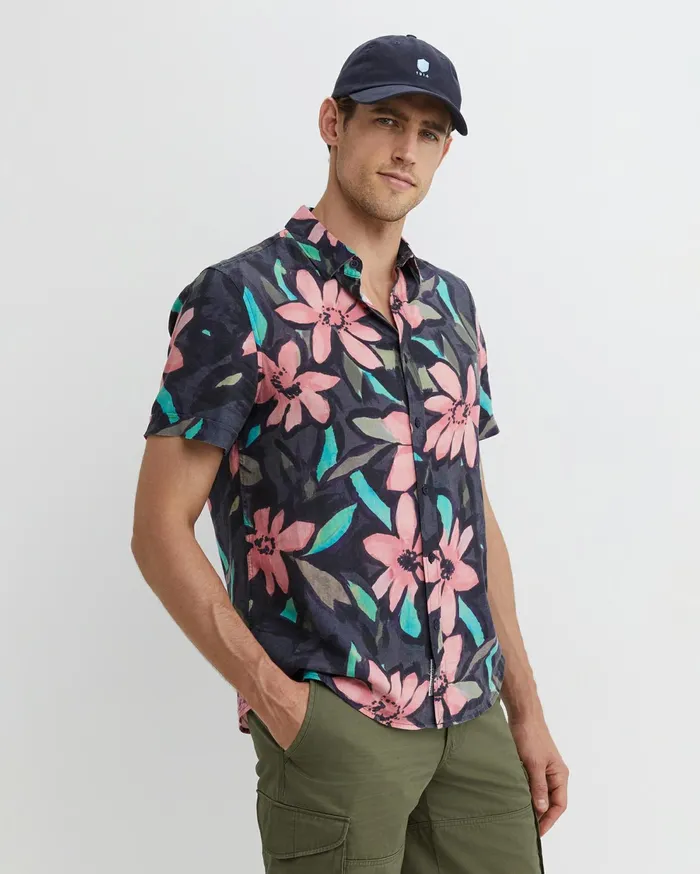 Sportscraft Lane Print Shirt Green Men Shirts