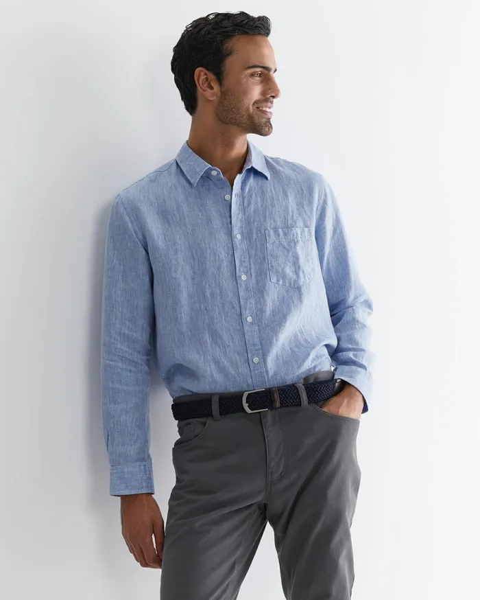 Sportscraft Long Sleeve Linen Shirt Chambray Men Shirts