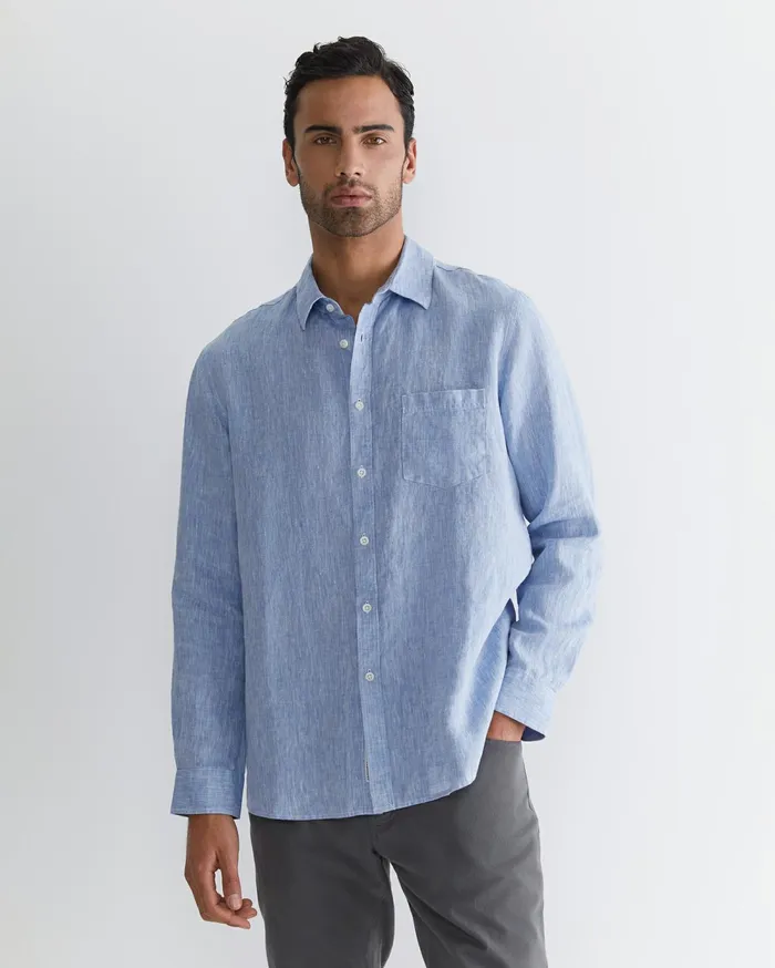 Sportscraft Long Sleeve Linen Shirt Chambray Men Shirts