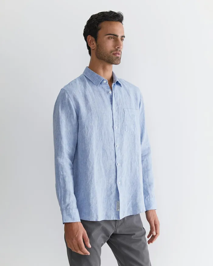 Sportscraft Long Sleeve Linen Shirt Chambray Men Shirts
