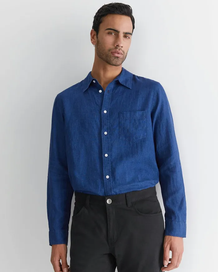 Sportscraft Long Sleeve Linen Shirt Indigo Men Shirts