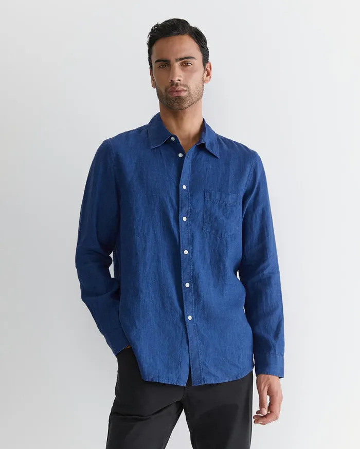 Sportscraft Long Sleeve Linen Shirt Indigo Men Shirts