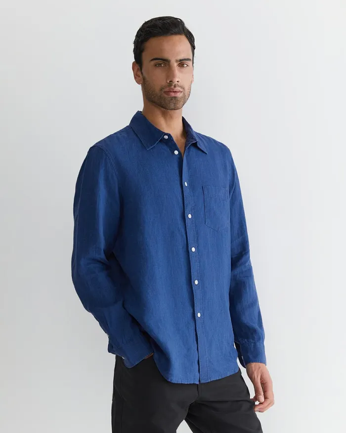 Sportscraft Long Sleeve Linen Shirt Indigo Men Shirts